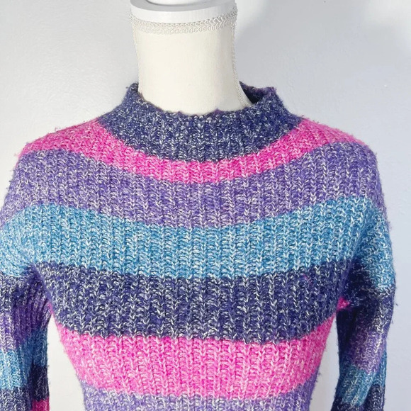 GAP Wool Blend Pink Purple and Blue Striped Sweater Mock Neck Women's Size XS - Picture 2 of 7
